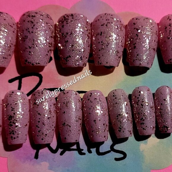 Blush Pink Shimmer Glitter Short Coffin Press on Nails - Picture 1 of 3